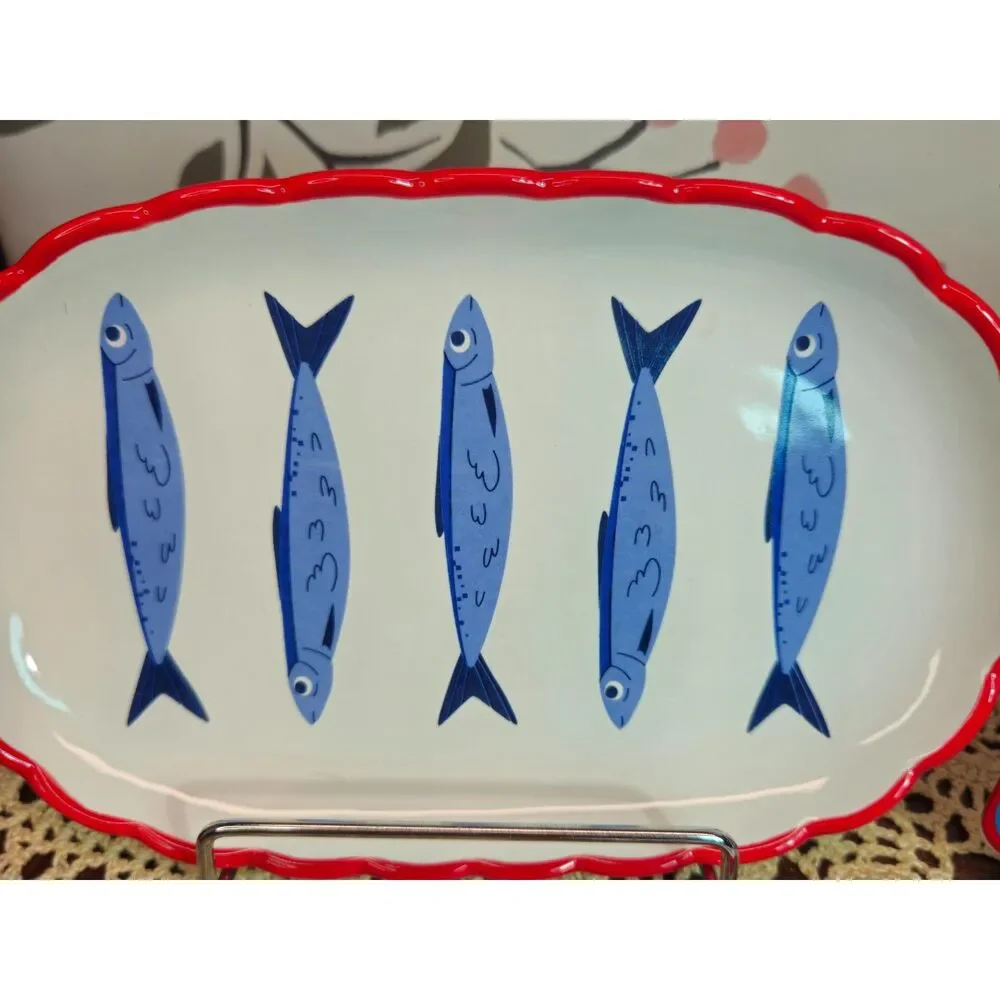 NWT Set of 3 Various Ceramic Kitchen Trinket Plates Sardine Fish Theme